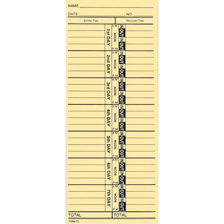Asp Time Clock Cards, 3 1/2" X 8 1/2", 250 Per Pack Pk 860